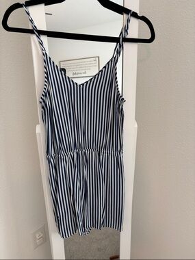 H&M | Pants & Jumpsuits | Hm Blue White Midi Striped Linen Dress With Gold  Buttons Size L Nwt | Poshmark